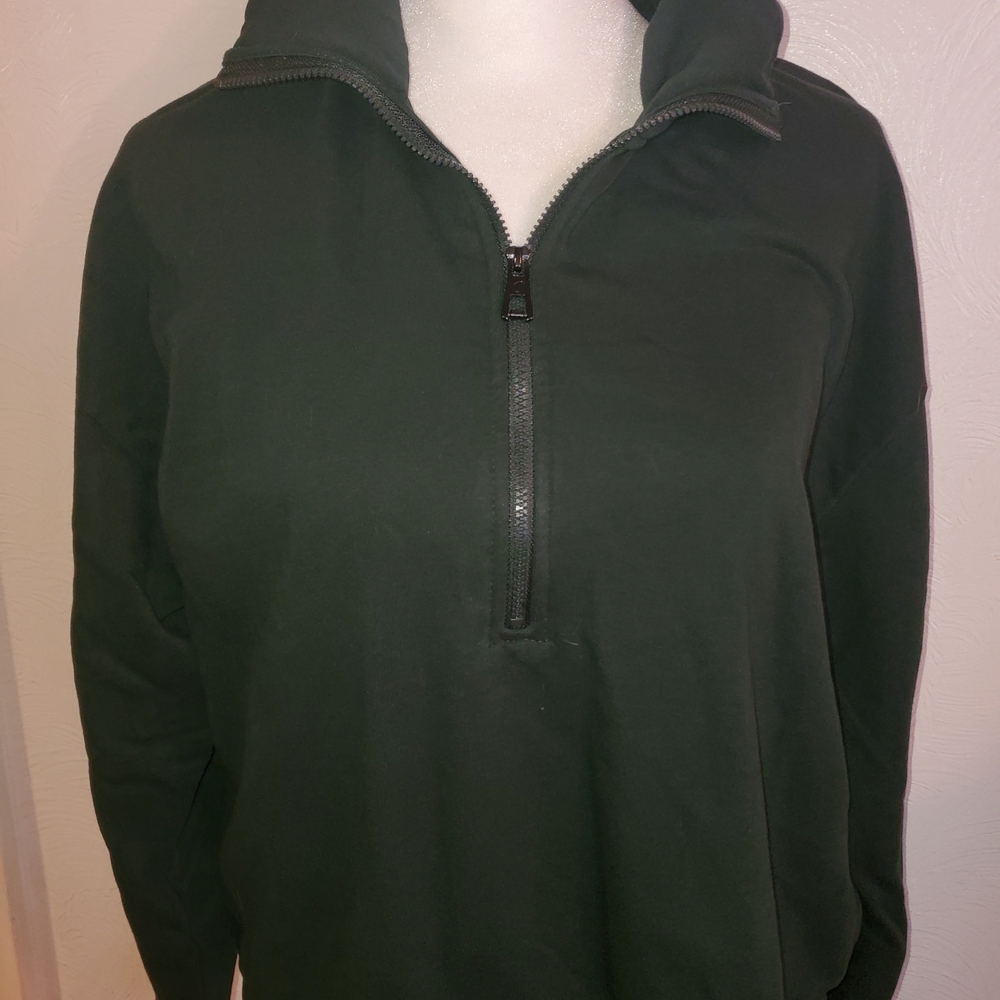 ZYIA Womens Dark Green Zip-Up Sweatershirt